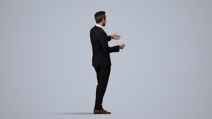 realistic 3D human man business shopping, archviz people FBX OBJ for Blender, side view render