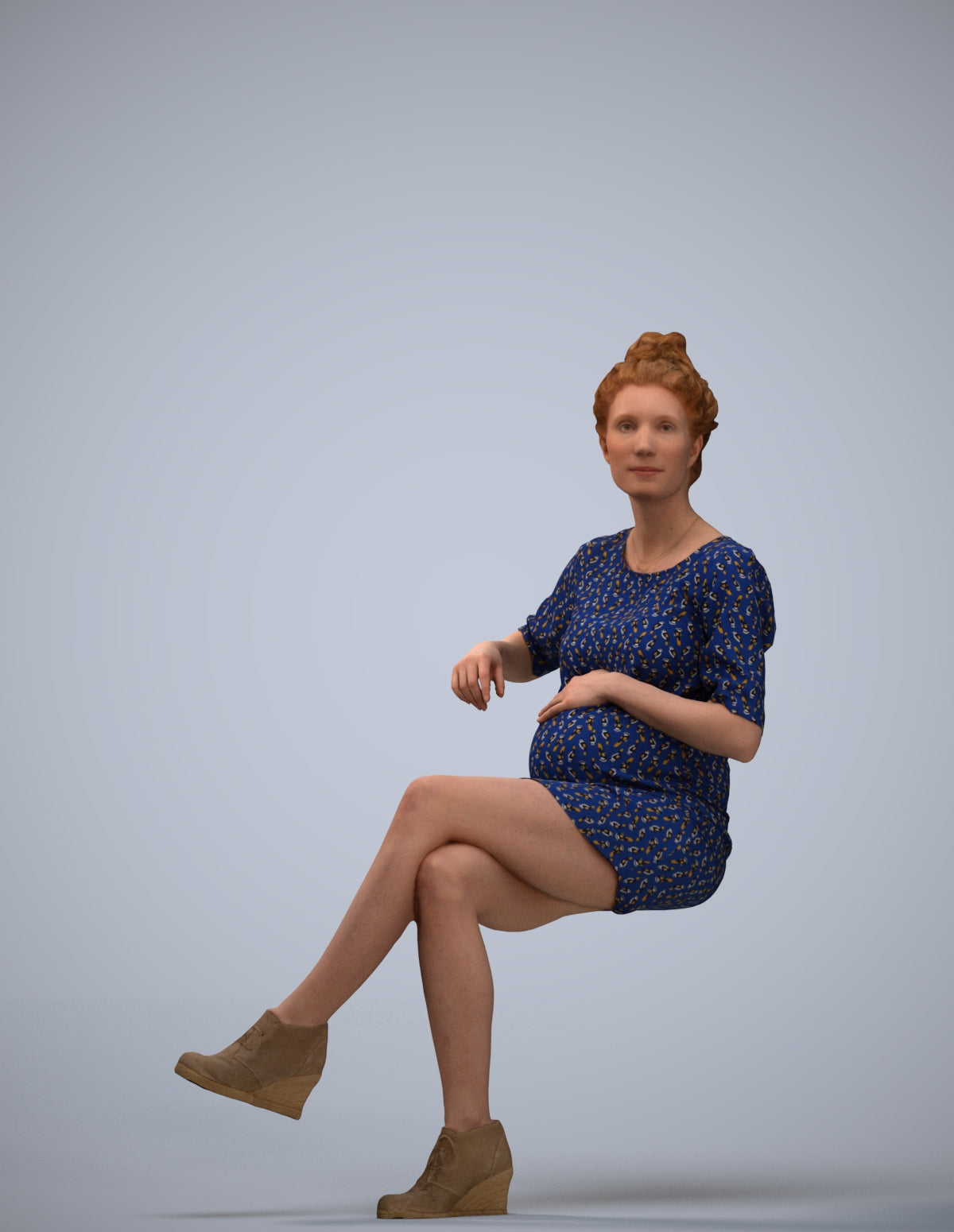 3D scanned woman sitting casual, photorealistic archviz people for Enscape and SketchUp