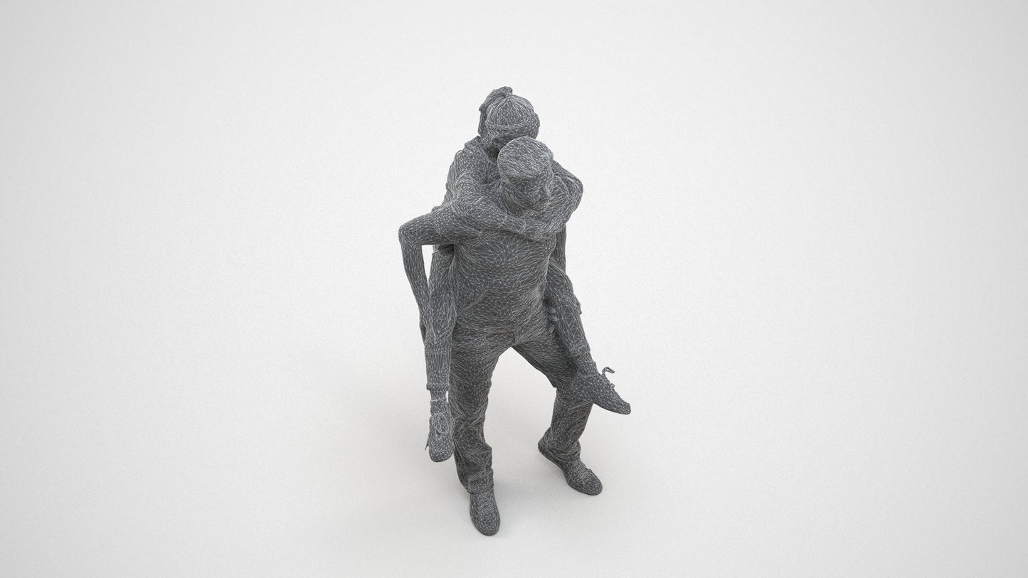 3D scanned girl kids casual, photorealistic archviz people for Enscape and SketchUp, wireframe three-quarter view