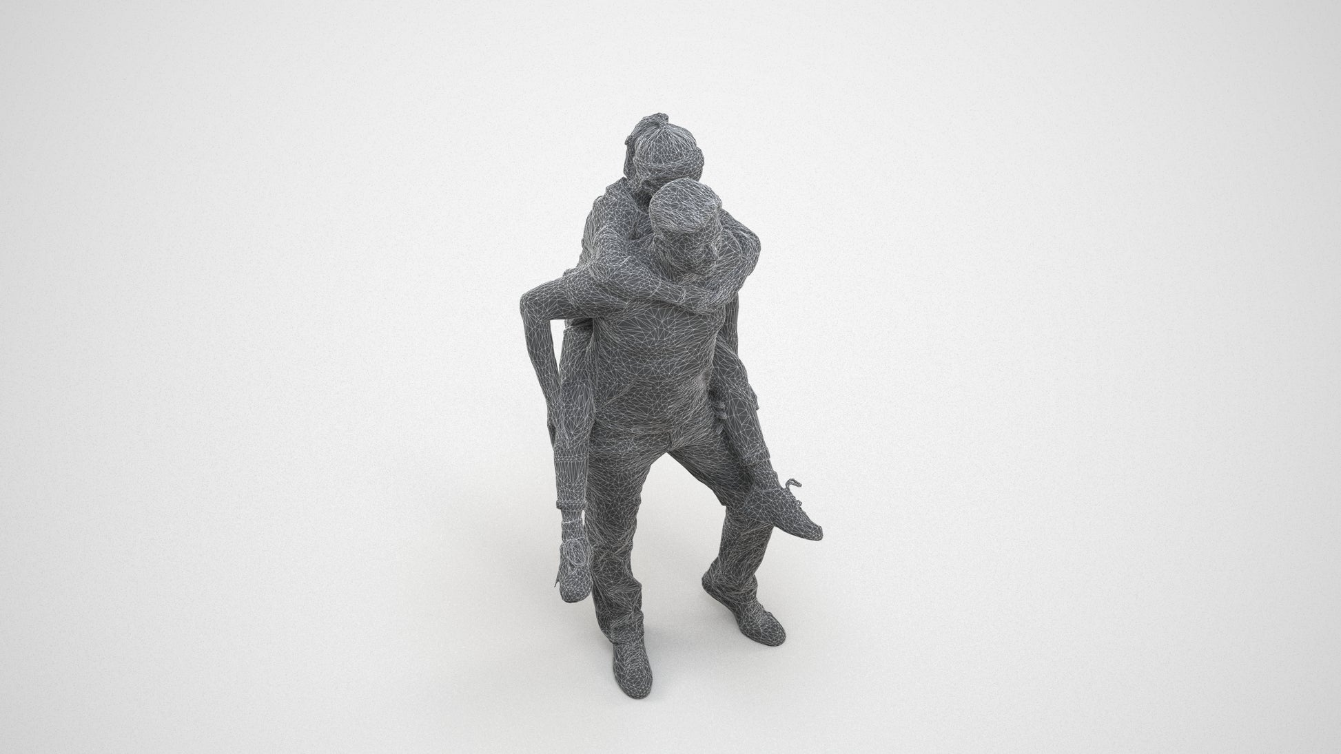 3D scanned girl kids casual, photorealistic archviz people for Enscape and SketchUp, wireframe three-quarter view