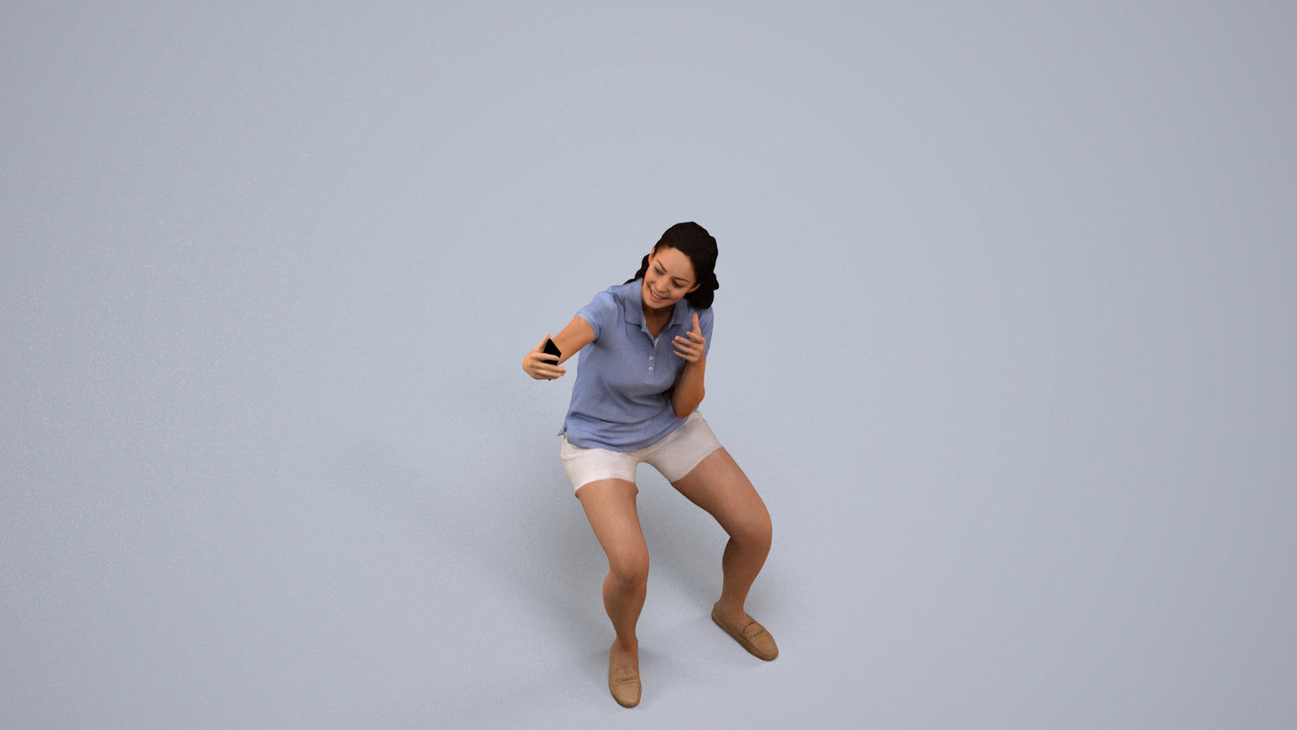 scanned 3D woman casual sitting, photogrammetry people for Enscape and V-Ray, back view render