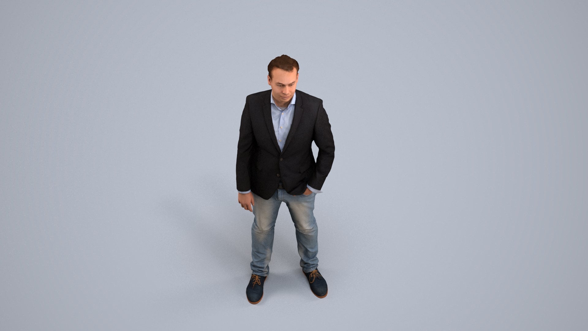 3D people model man business, scanned human for 3ds Max rendering, back view render