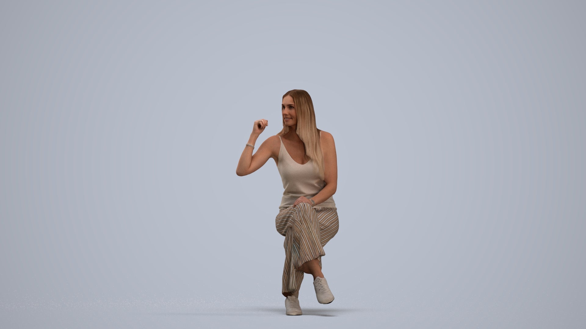 3D people model woman casual sitting, scanned human for 3ds Max rendering, standing pose render