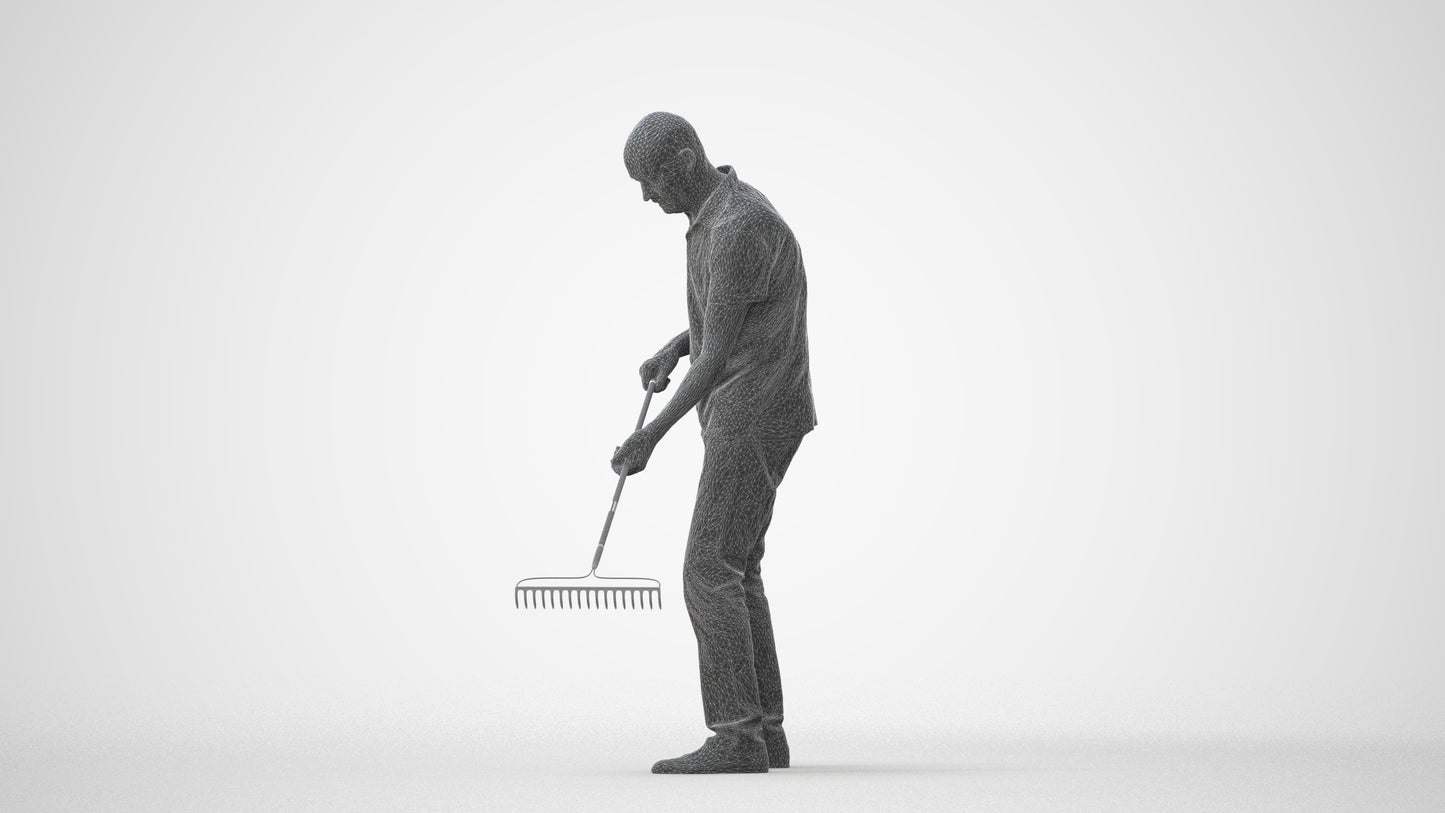 realistic 3D people senior man casual standing, render-ready for V-Ray and Corona, FBX OBJ, side view render
