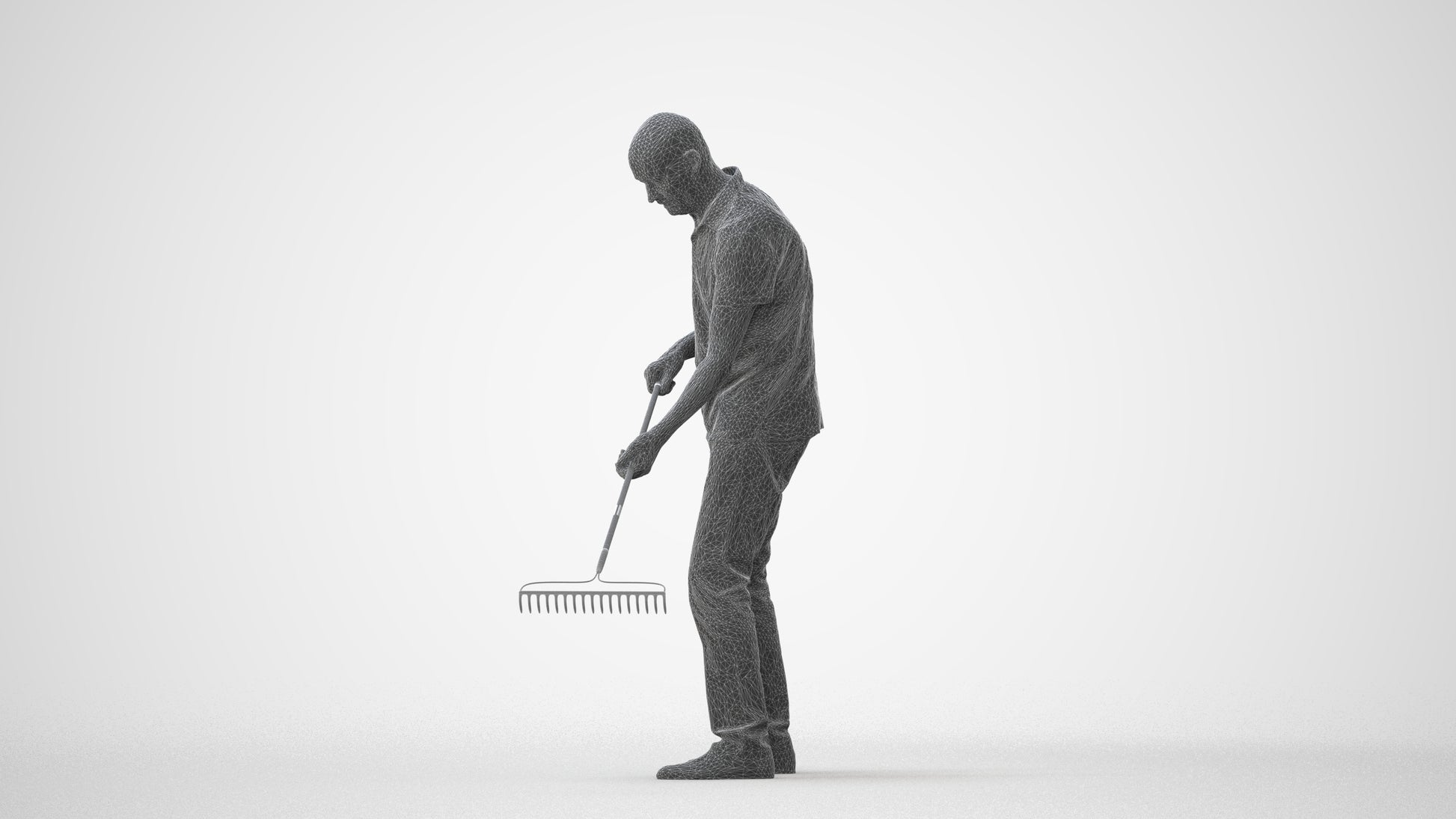 realistic 3D people senior man casual standing, render-ready for V-Ray and Corona, FBX OBJ, side view render