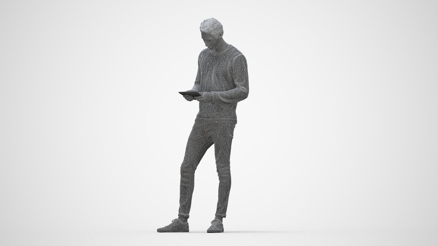 3D people model man casual standing, scanned human for 3ds Max rendering, wireframe back view