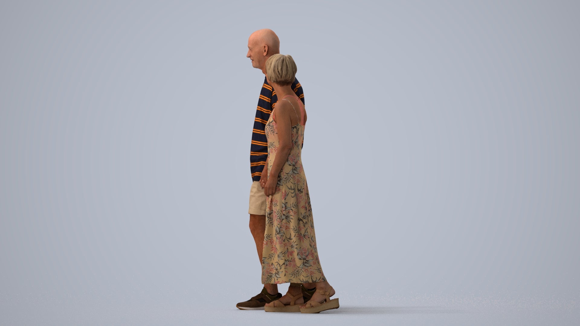 3D scanned senior woman couple casual, photorealistic archviz people for Enscape and SketchUp, three-quarter view render