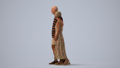 3D scanned senior woman couple casual, photorealistic archviz people for Enscape and SketchUp, three-quarter view render