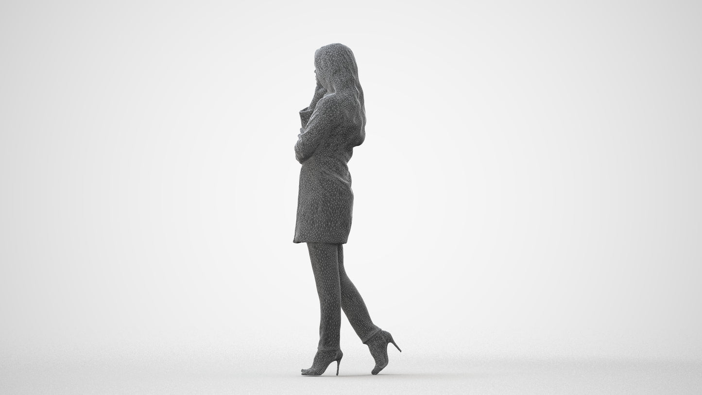 3D human model woman business walking, photogrammetry scanned person for archviz, square thumbnail