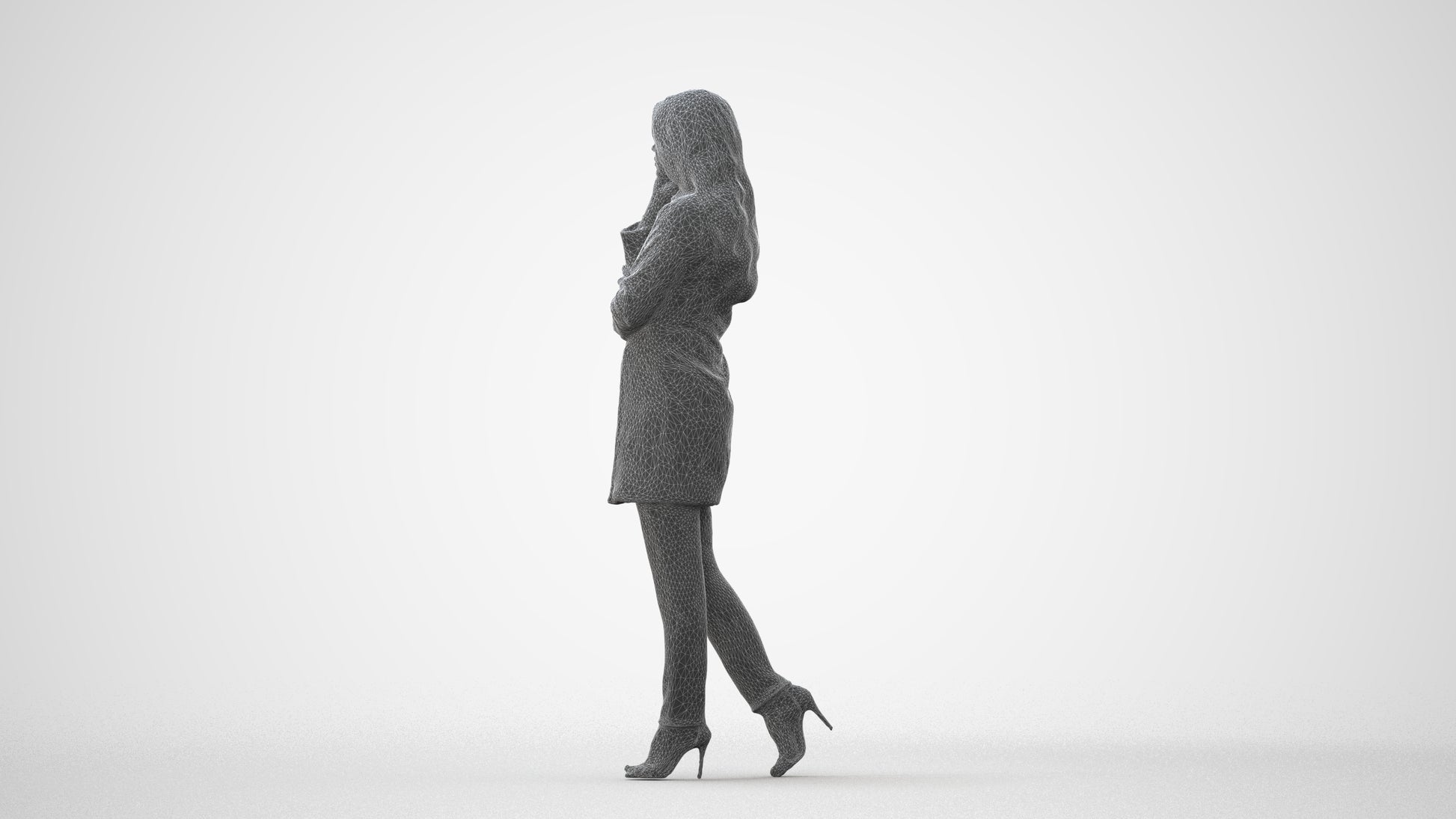 3D human model woman business walking, photogrammetry scanned person for archviz, square thumbnail