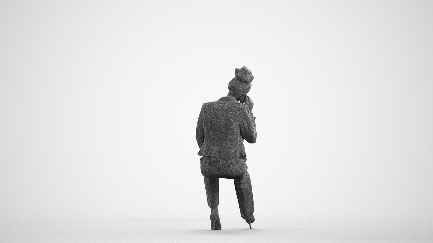 realistic 3D people woman business, render-ready for V-Ray and Corona, FBX OBJ, wireframe front view