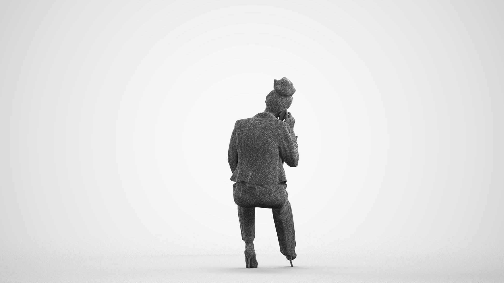 realistic 3D people woman business, render-ready for V-Ray and Corona, FBX OBJ, wireframe front view