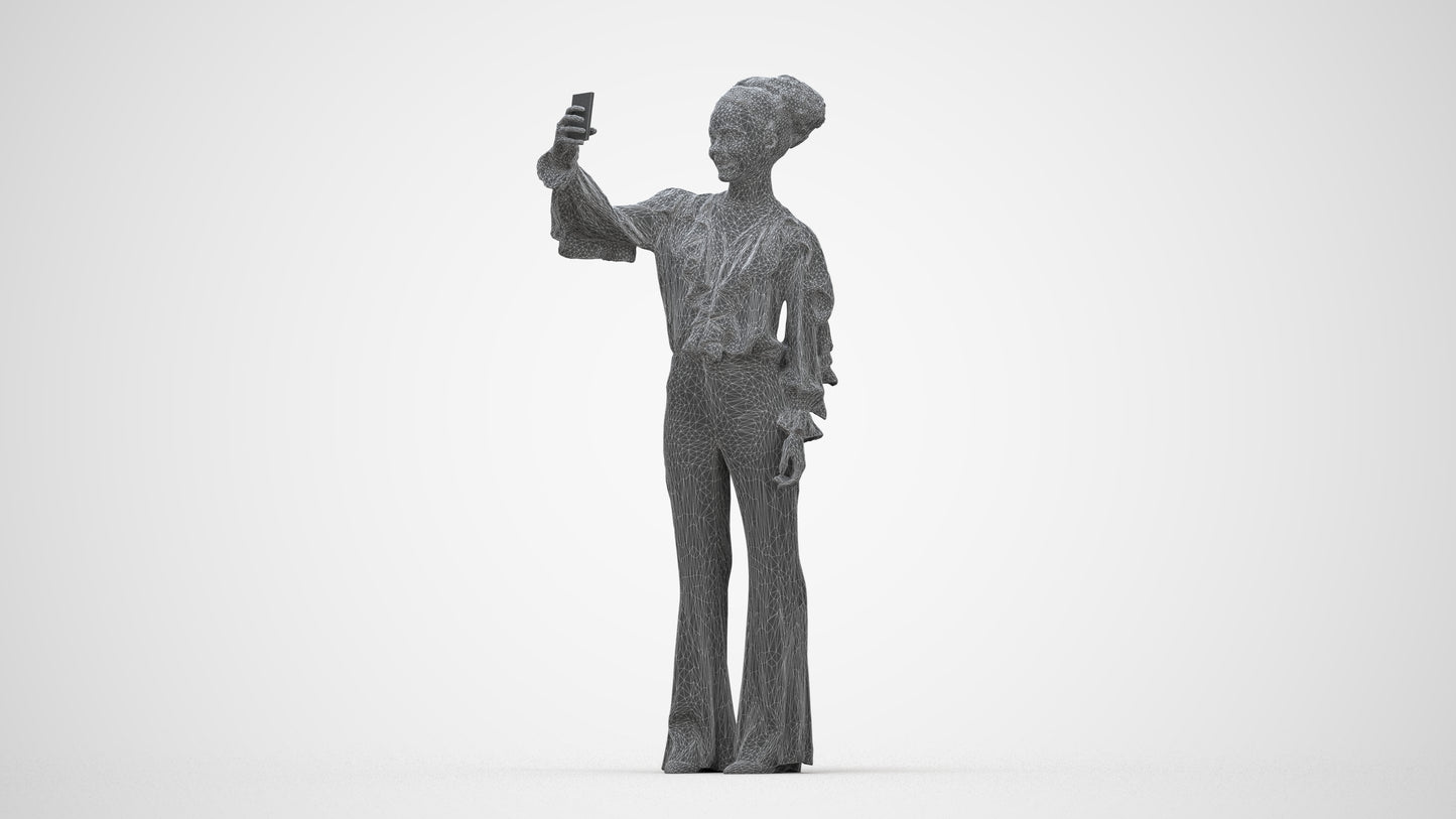 photogrammetry 3D woman casual standing, realistic human model archviz FBX, wireframe back view