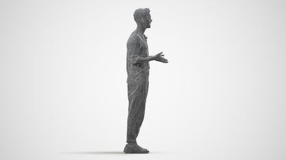 3D human model man casual standing, photogrammetry scanned person for archviz, wireframe side view