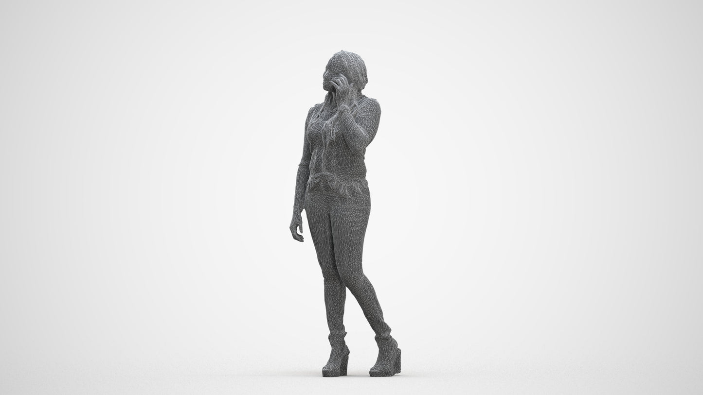 realistic 3D woman casual standing, scanned archviz people for Blender and 3ds Max, three-quarter front view render