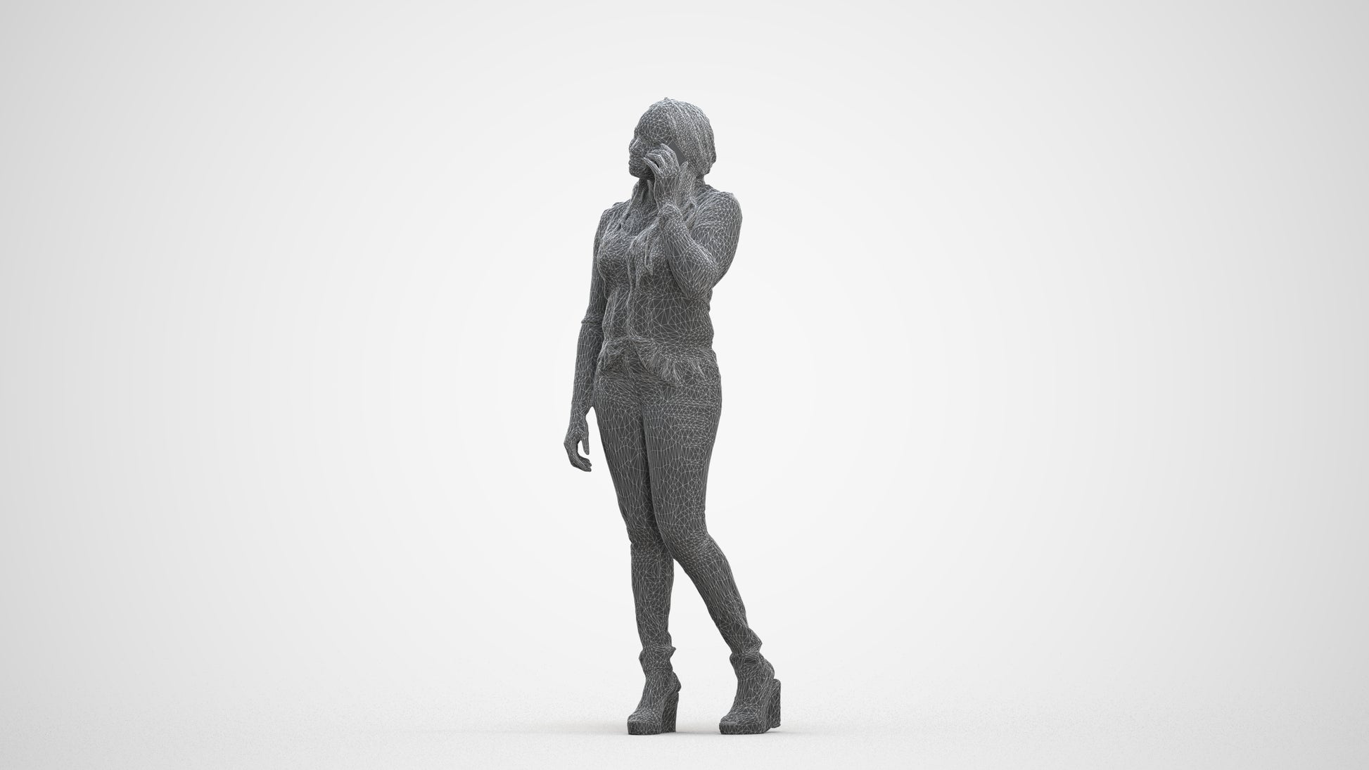 realistic 3D woman casual standing, scanned archviz people for Blender and 3ds Max, three-quarter front view render