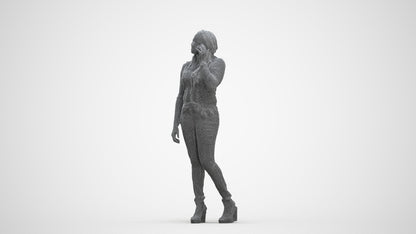 realistic 3D woman casual standing, scanned archviz people for Blender and 3ds Max, three-quarter front view render