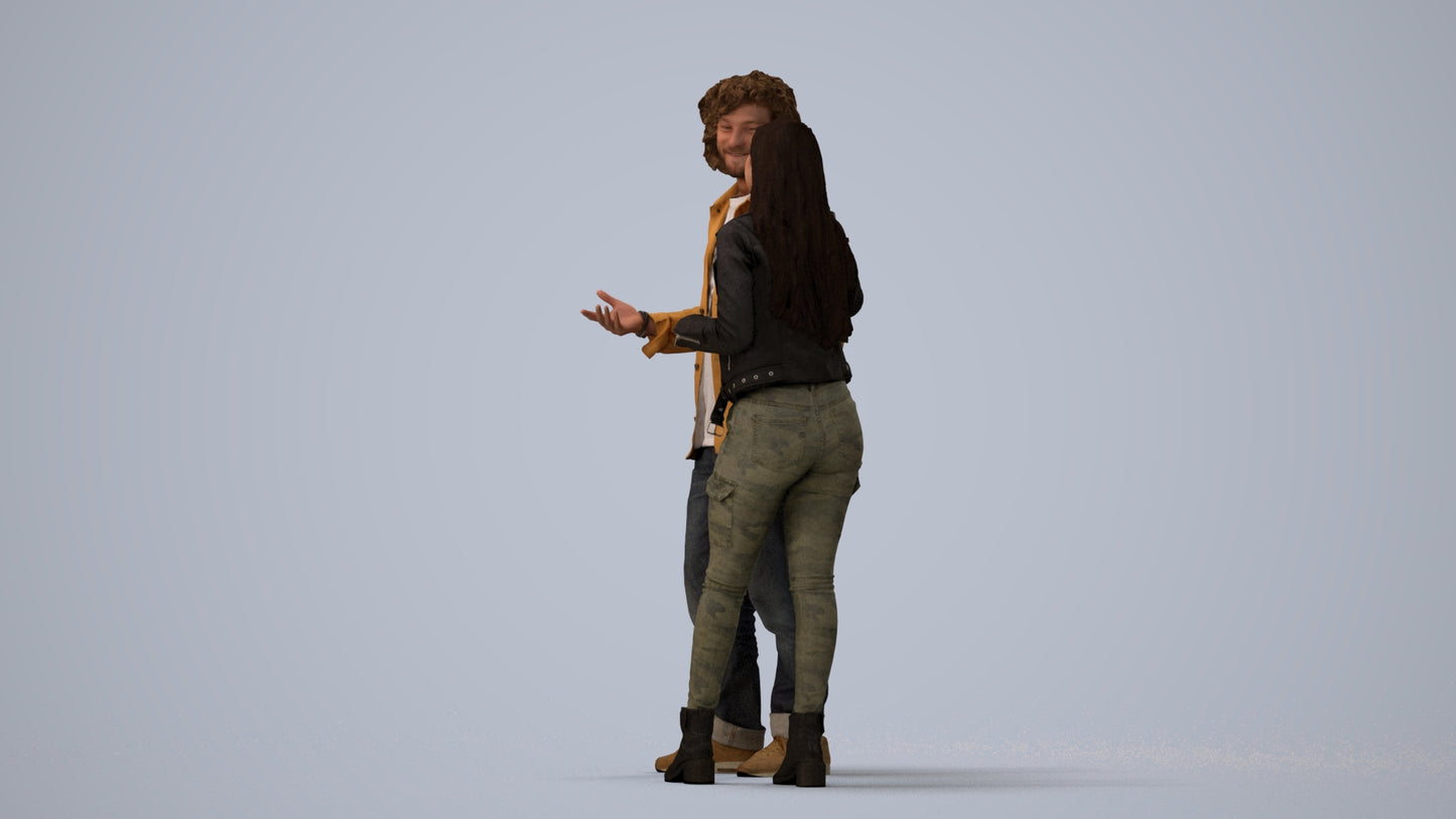 realistic 3D people woman casual couple, render-ready for V-Ray and Corona, FBX OBJ, three-quarter view render
