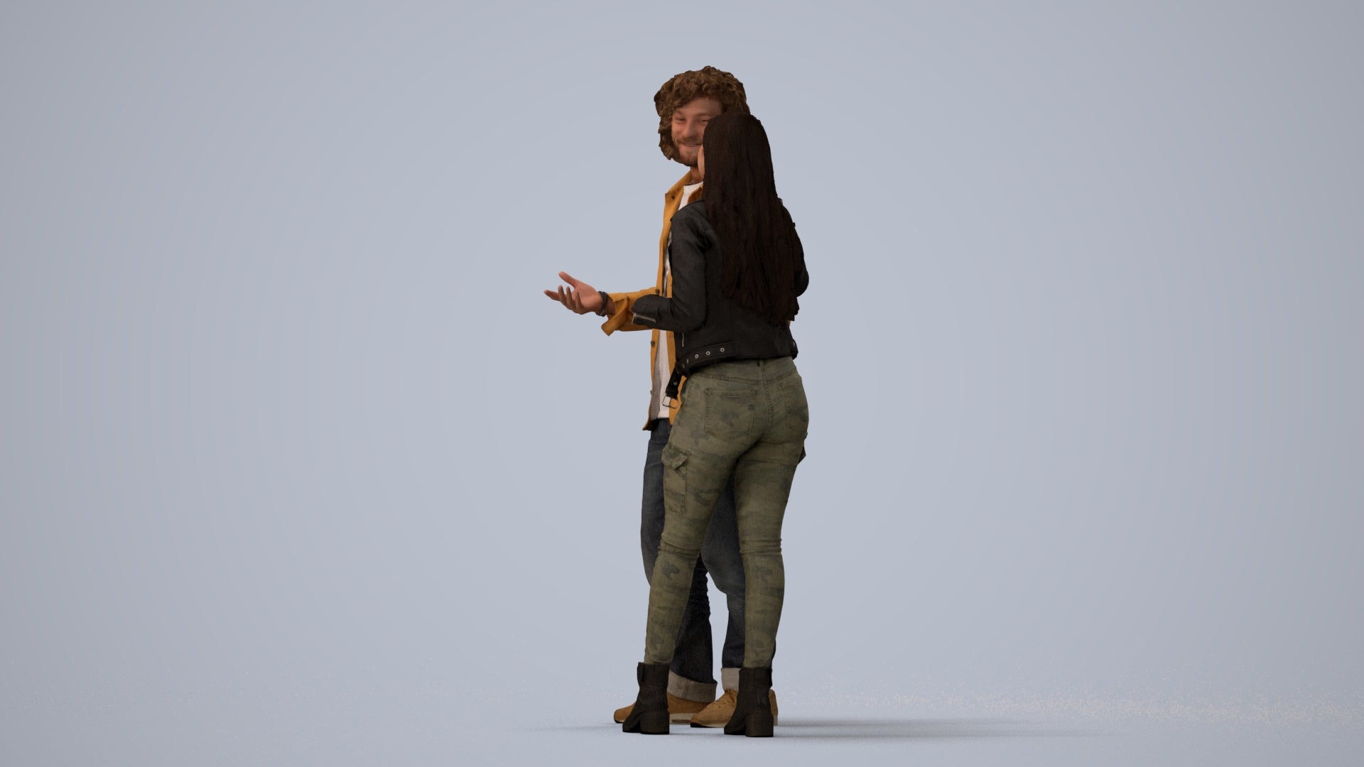 realistic 3D people woman casual couple, render-ready for V-Ray and Corona, FBX OBJ, three-quarter view render
