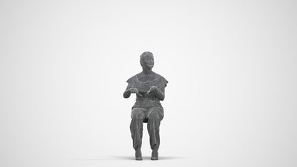 3D scanned woman sitting casual, photorealistic archviz people for Enscape and SketchUp, three-quarter front view render