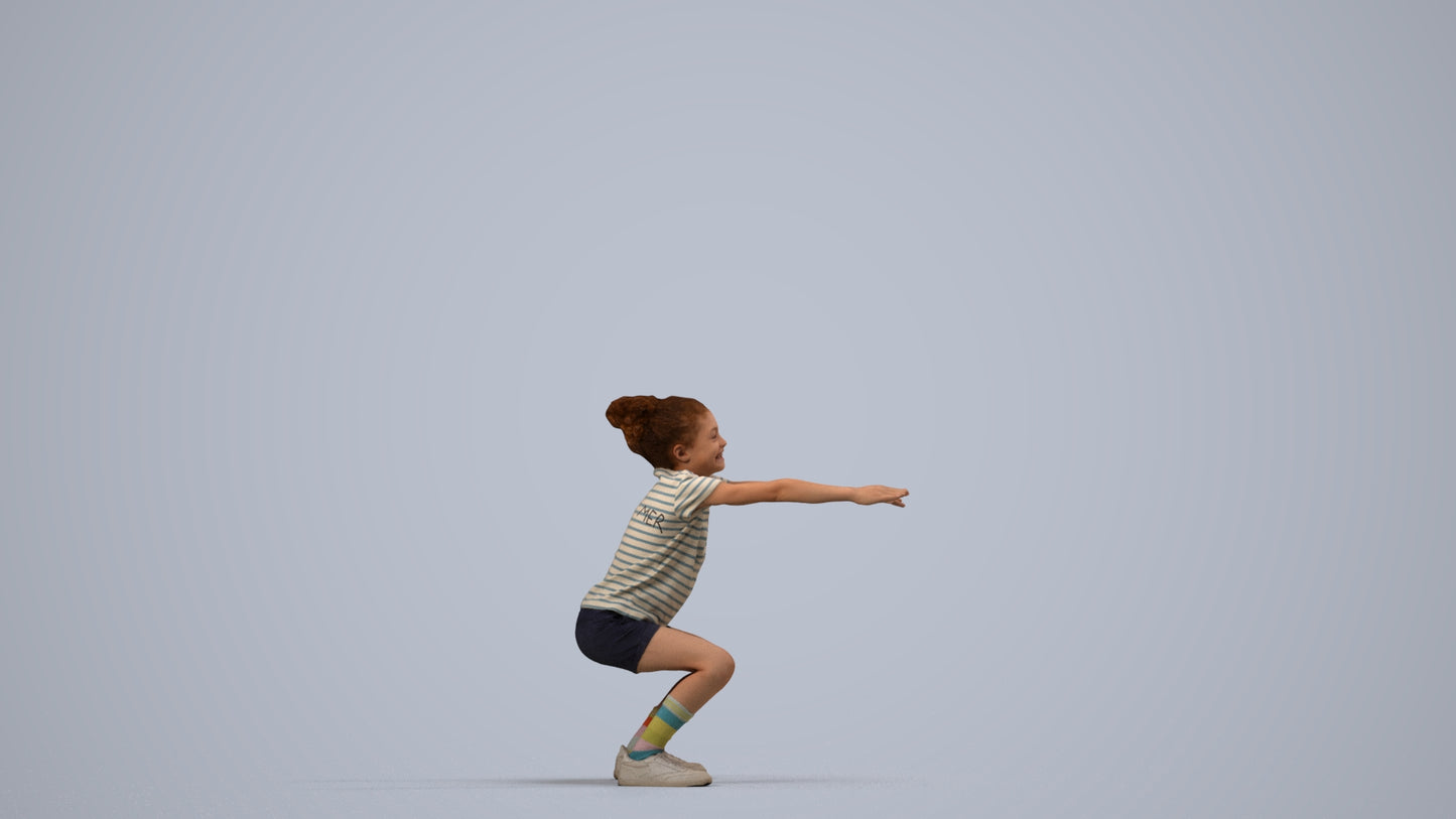 realistic 3D people girl casual kids, render-ready for V-Ray and Corona, FBX OBJ, side view render