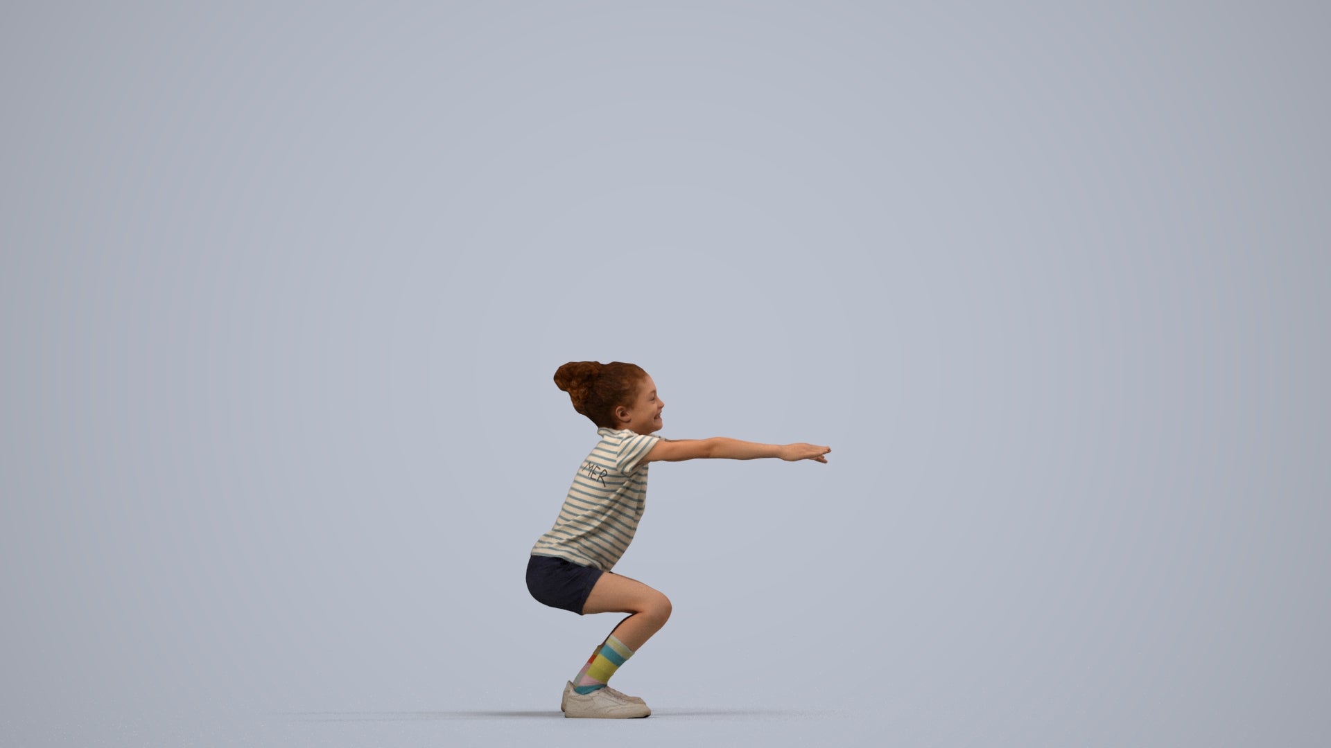 realistic 3D people girl casual kids, render-ready for V-Ray and Corona, FBX OBJ, side view render