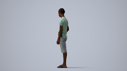 photogrammetry 3D boy casual kids, realistic human model archviz FBX, three-quarter view render