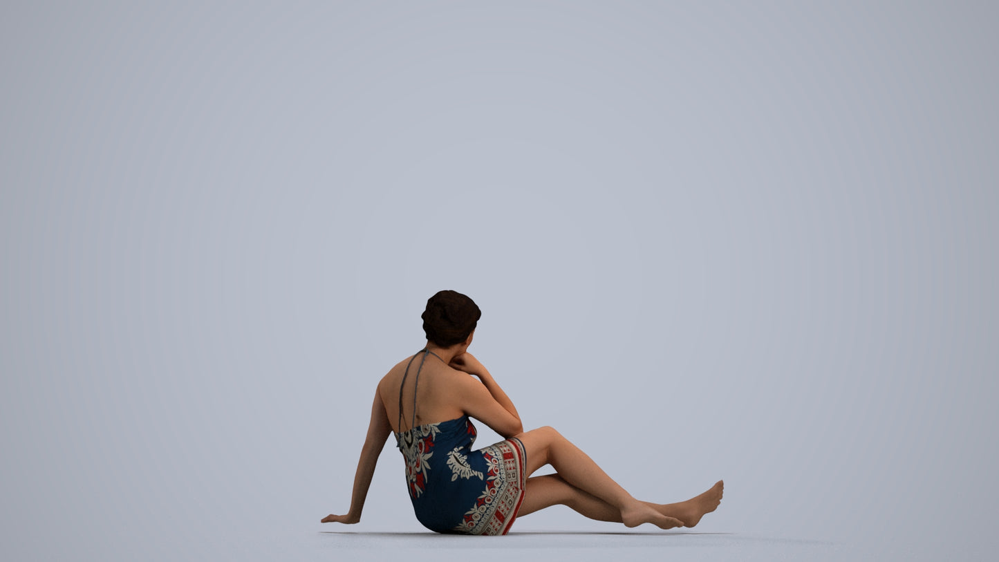 realistic 3D human woman pool, archviz people FBX OBJ for Blender, front view render