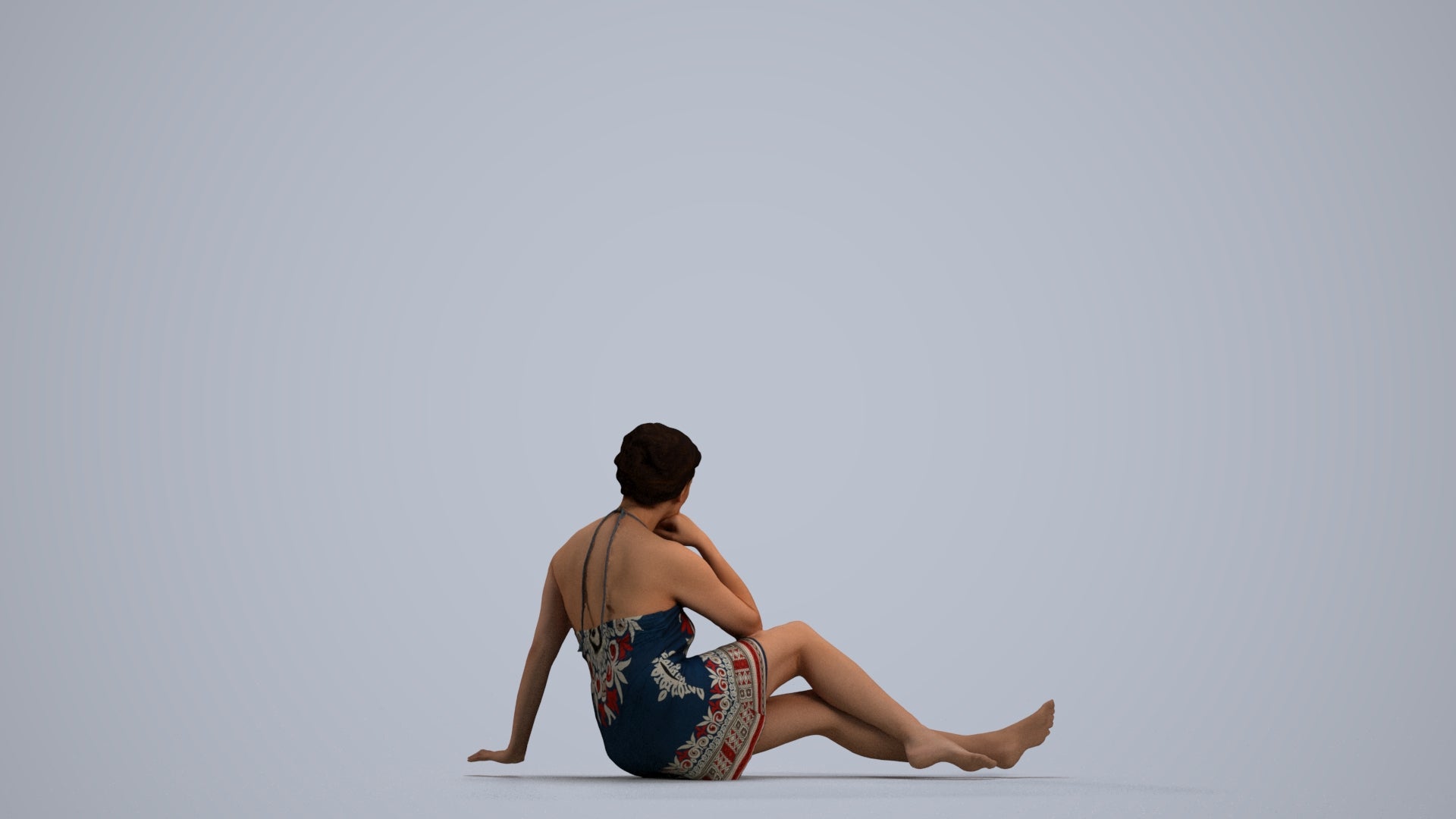 realistic 3D human woman pool, archviz people FBX OBJ for Blender, front view render