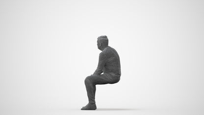 3D human model man casual sitting, photogrammetry scanned person for archviz, square thumbnail