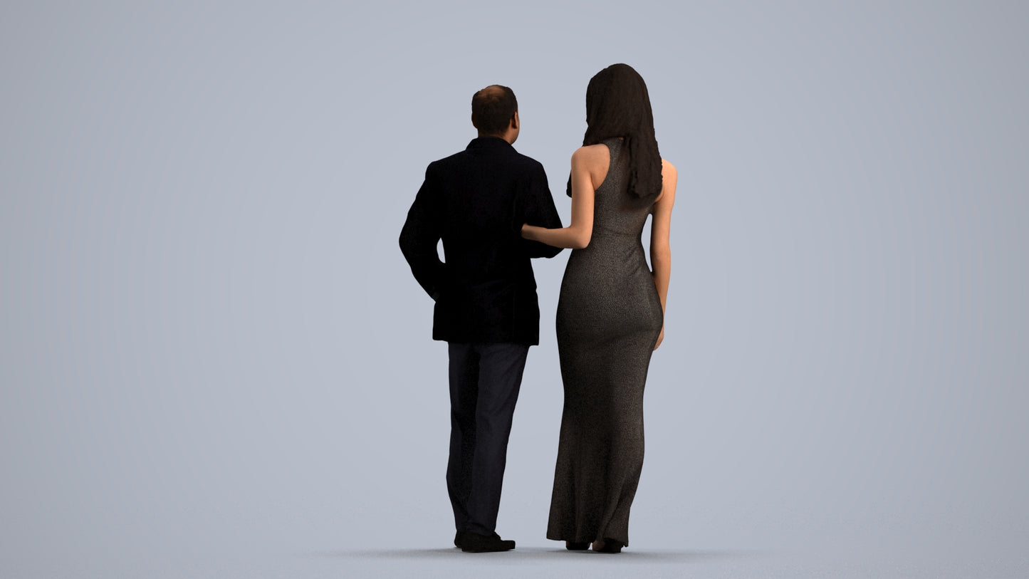 3D human model woman formal couple, photogrammetry scanned person for archviz, front view render