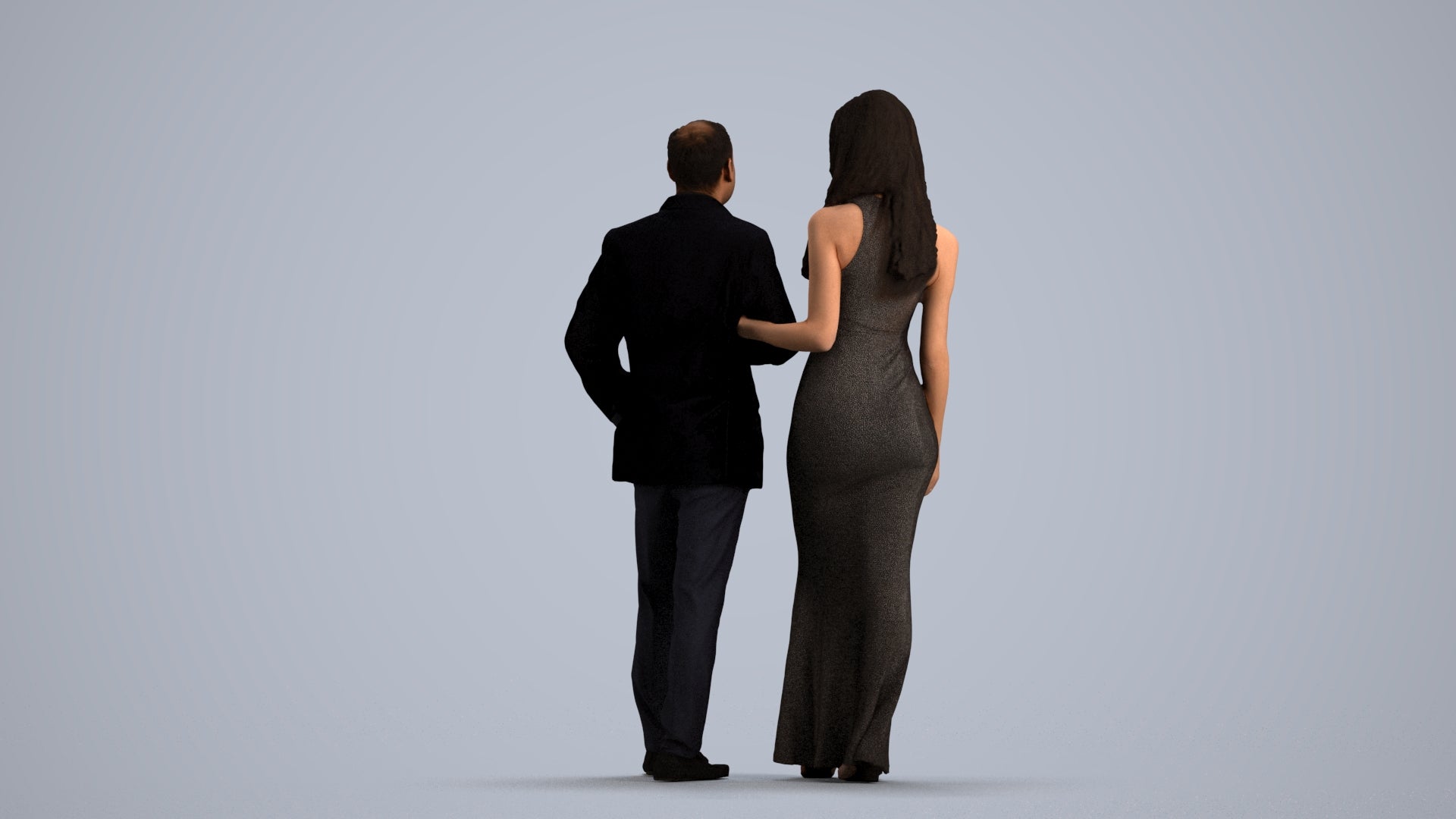 3D human model woman formal couple, photogrammetry scanned person for archviz, front view render