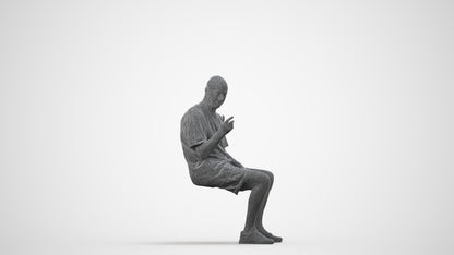 3D scanned senior man sitting casual, photorealistic archviz people for Enscape and SketchUp, wireframe side view