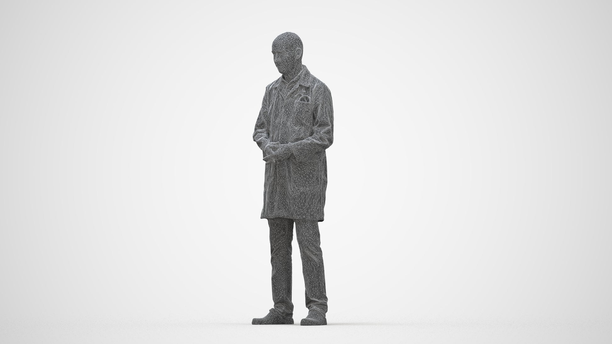3D scanned senior man medical, photorealistic archviz people for Enscape and SketchUp, wireframe back view