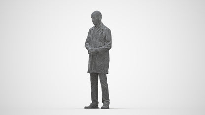 3D scanned senior man medical, photorealistic archviz people for Enscape and SketchUp, wireframe back view