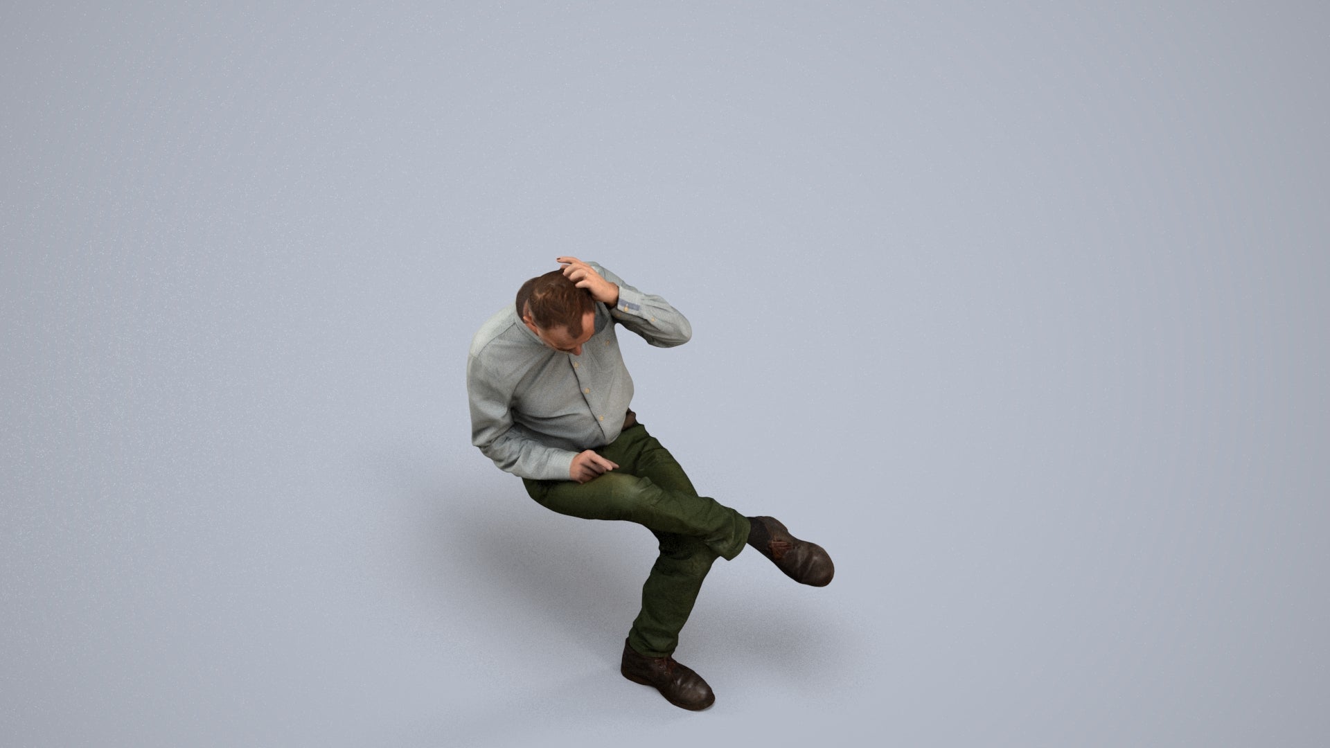 photogrammetry 3D senior man casual sitting, realistic human model archviz FBX, back view render