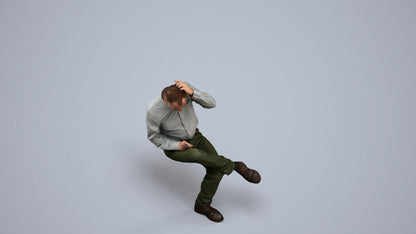 photogrammetry 3D senior man casual sitting, realistic human model archviz FBX, back view render
