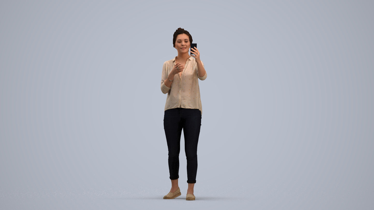 realistic 3D people woman casual standing, render-ready for V-Ray and Corona, FBX OBJ, standing pose render