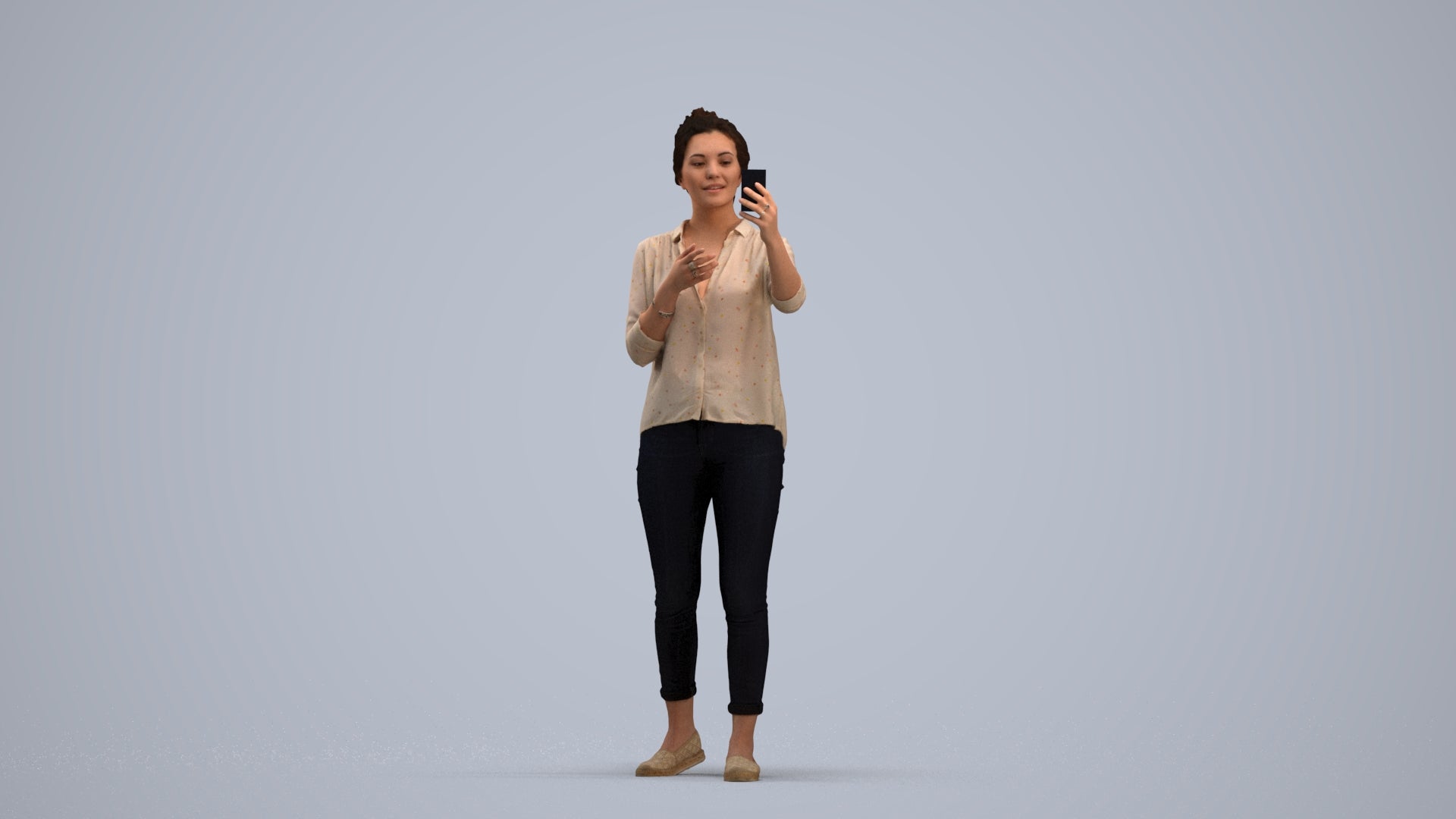 realistic 3D people woman casual standing, render-ready for V-Ray and Corona, FBX OBJ, standing pose render
