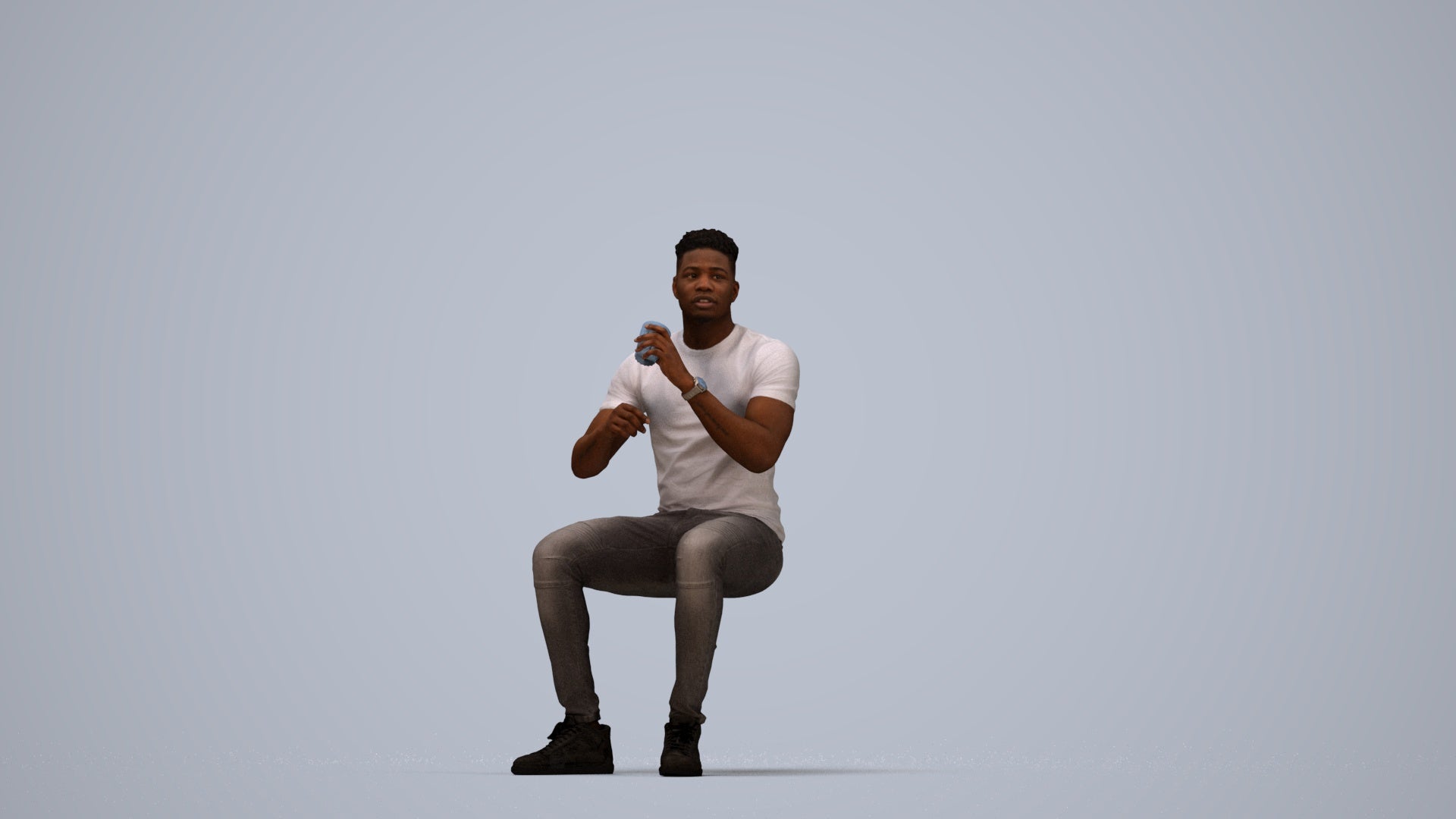 3D human model man casual business, photogrammetry scanned person for archviz, top-down view render