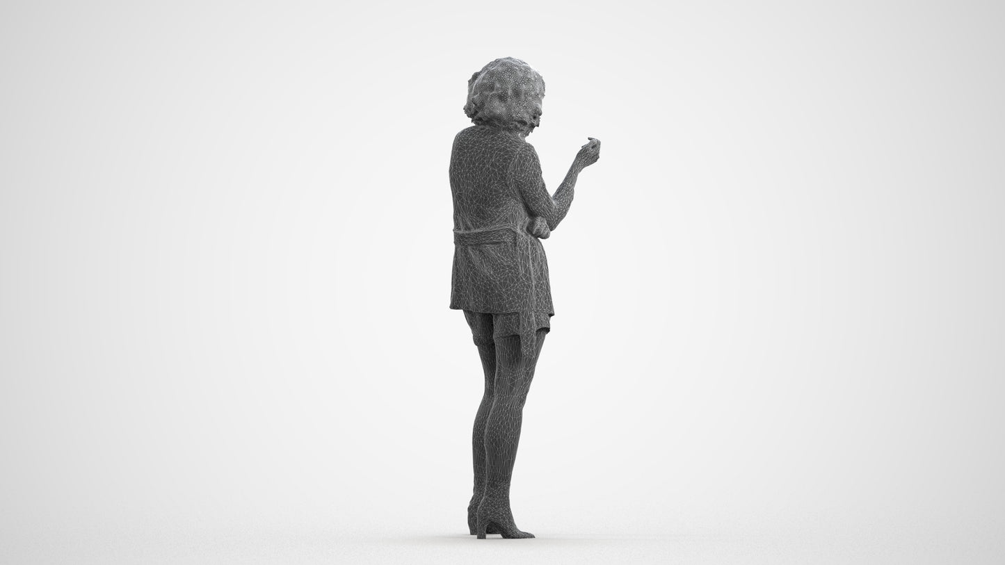 scanned 3D woman business standing, photogrammetry people for Enscape and V-Ray, wireframe front view