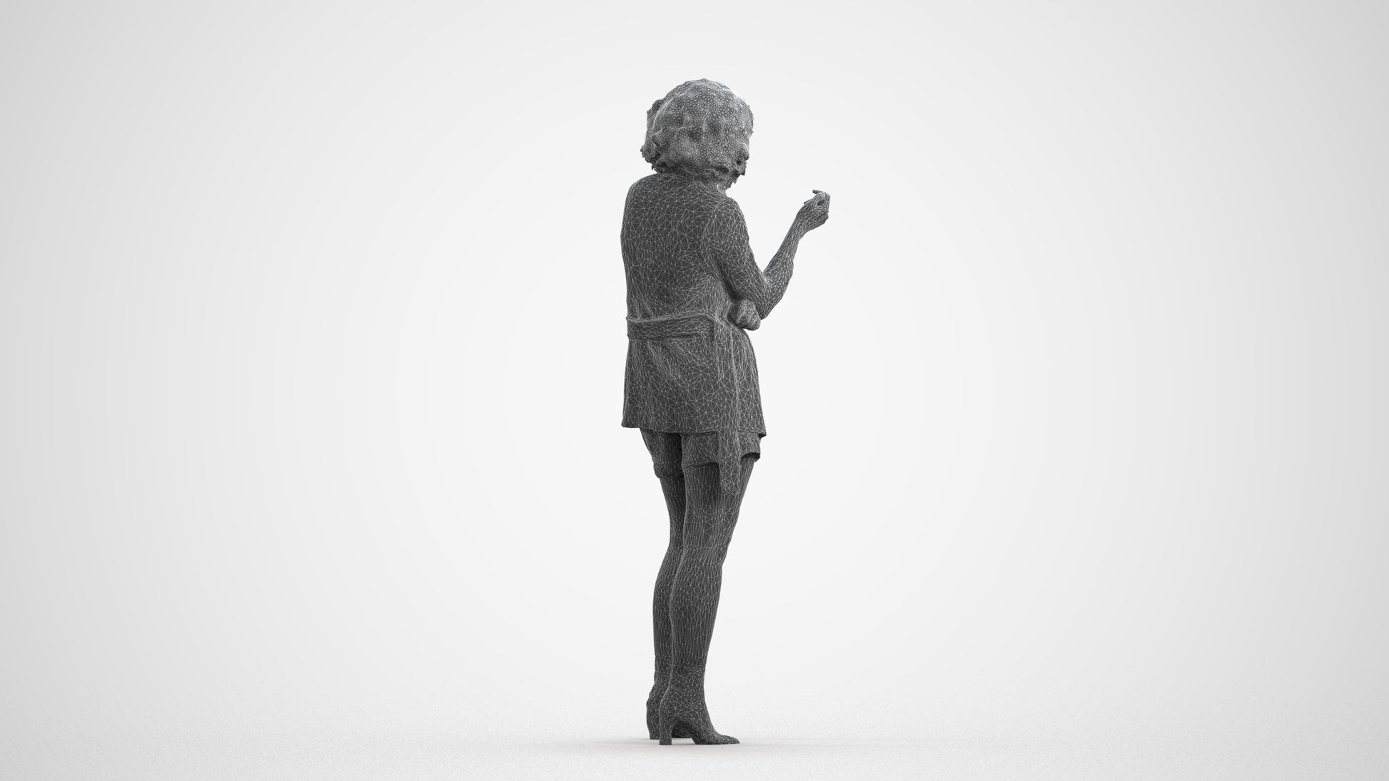 scanned 3D woman business standing, photogrammetry people for Enscape and V-Ray, wireframe front view