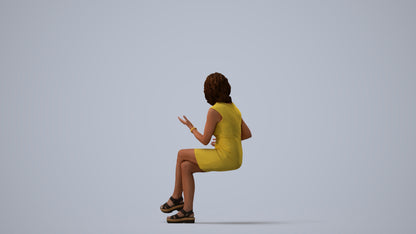 3D scanned woman sitting business, photorealistic archviz people for Enscape and SketchUp, three-quarter view render