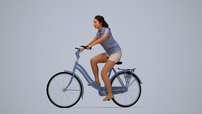realistic 3D people woman casual cycling, render-ready for V-Ray and Corona, FBX OBJ, top-down view render