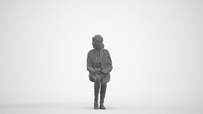 scanned 3D senior woman casual sitting, photogrammetry people for Enscape and V-Ray, three-quarter front view render