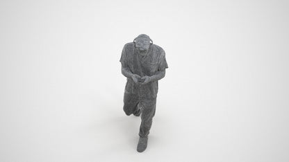 photogrammetry 3D man casual walking, realistic human model archviz FBX, wireframe three-quarter view