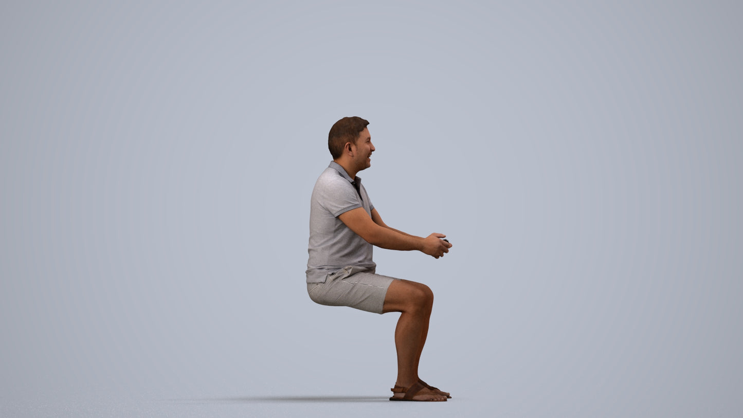 realistic 3D people man casual sitting, render-ready for V-Ray and Corona, FBX OBJ, side view render