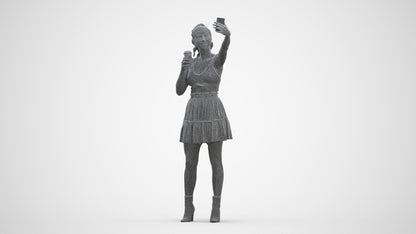 3D human model woman casual standing, photogrammetry scanned person for archviz, three-quarter front view render