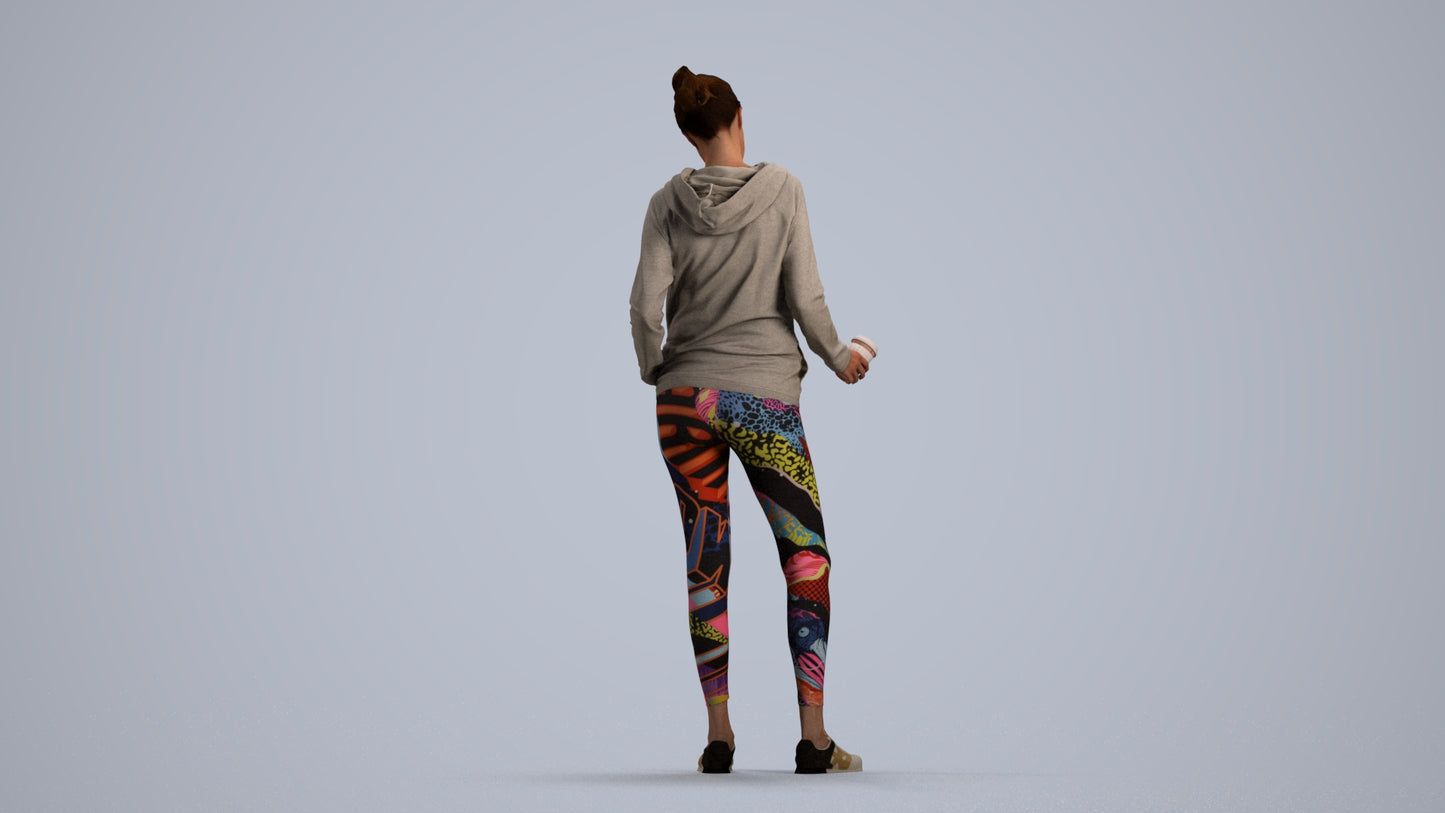 3D scanned woman standing sport, photorealistic archviz people for Enscape and SketchUp, front view render