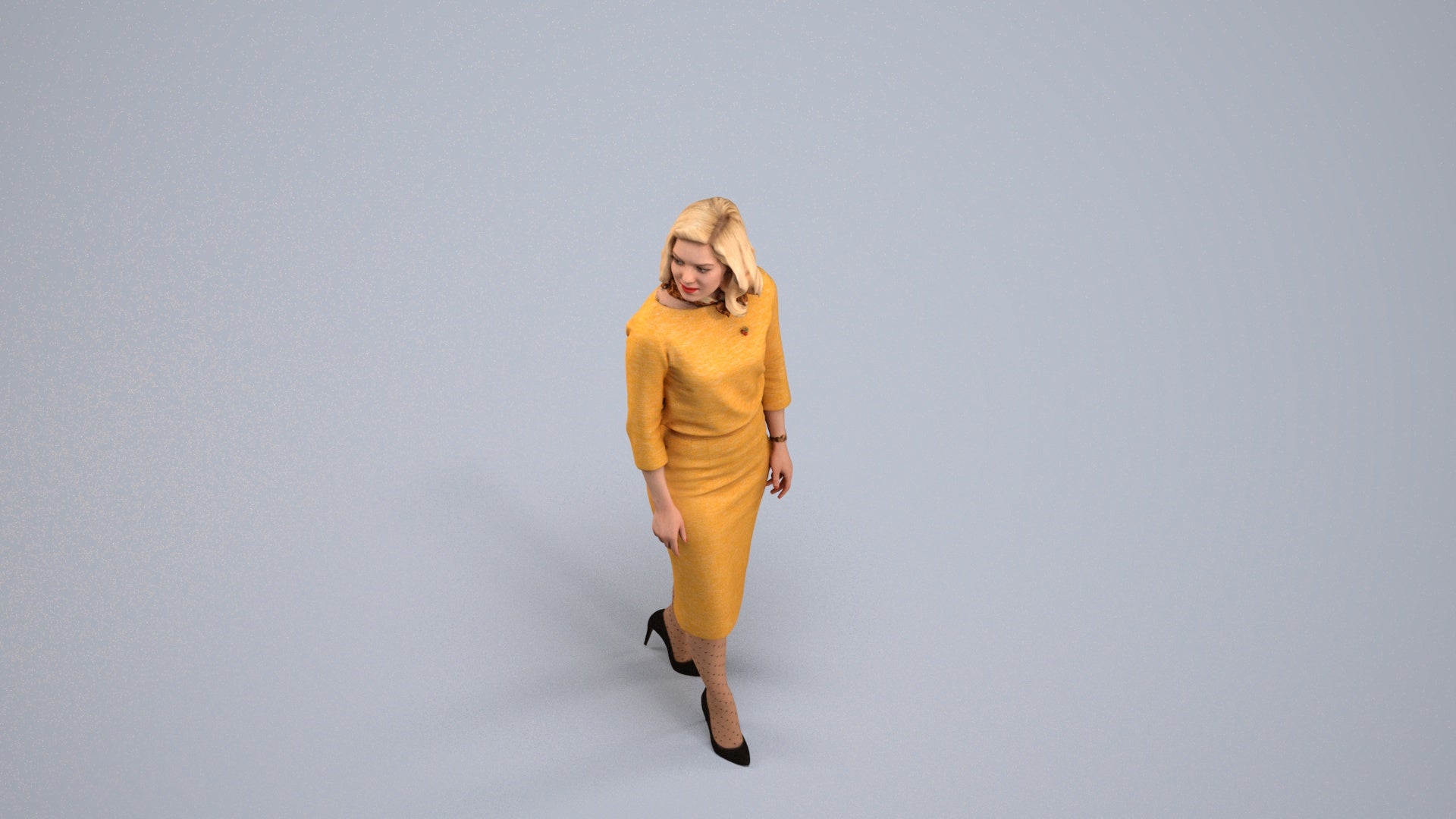 realistic 3D woman business standing, scanned archviz people for Blender and 3ds Max, back view render
